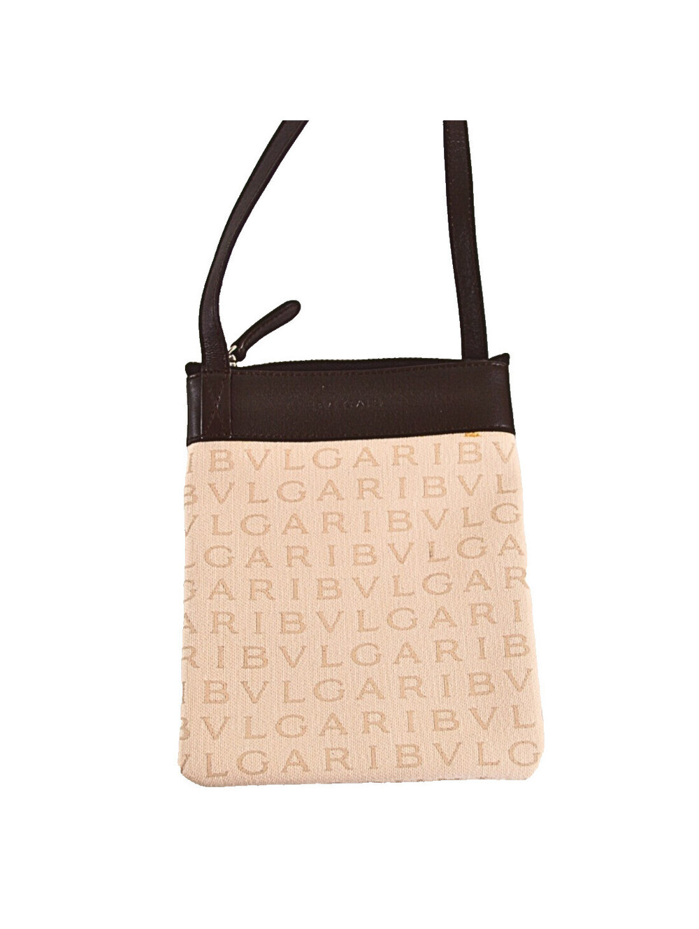 BVLGARI Logo Mania Canvas Crossbody Shoulder Bag Leather Strap